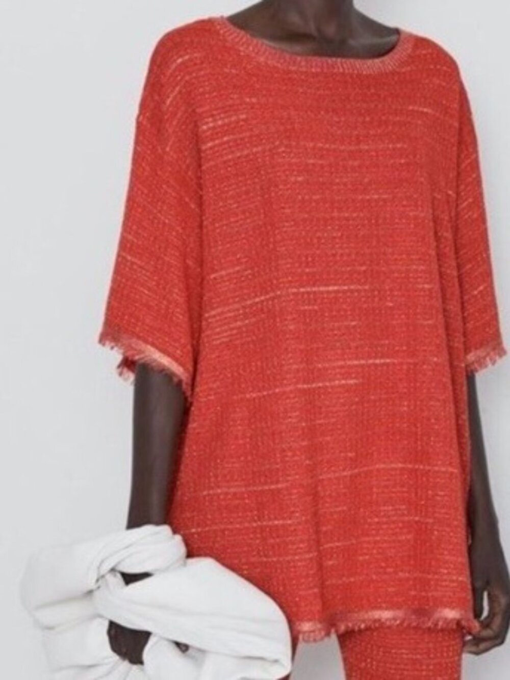 Zara Orange Sparkly Gold Accents Knit Oversized Tunic Sz S